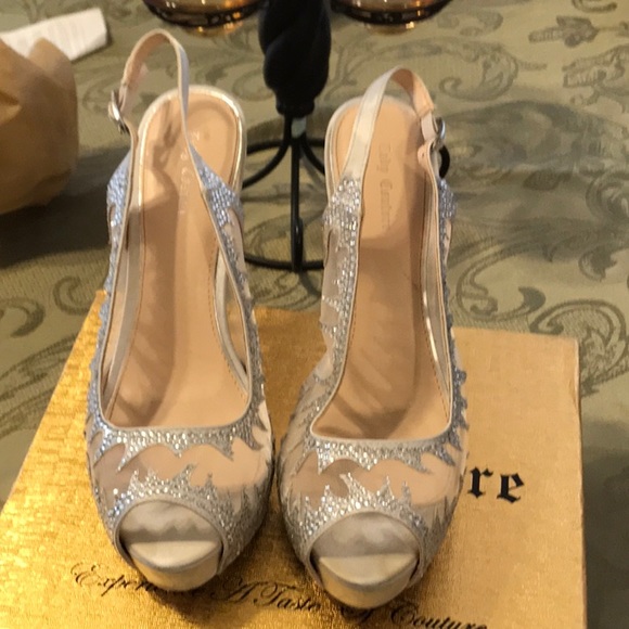 Lady Couture silver mesh stone slingback heels - Picture 3 of 8